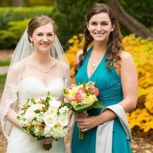 Teal David’s Bridal Bridesmaids dress